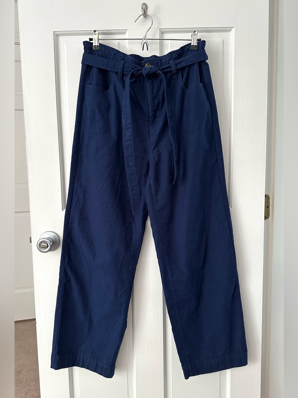 J. CREW Bright Navy Cotton Twill High Waist Belted Wide Leg Crop Pants Size 10